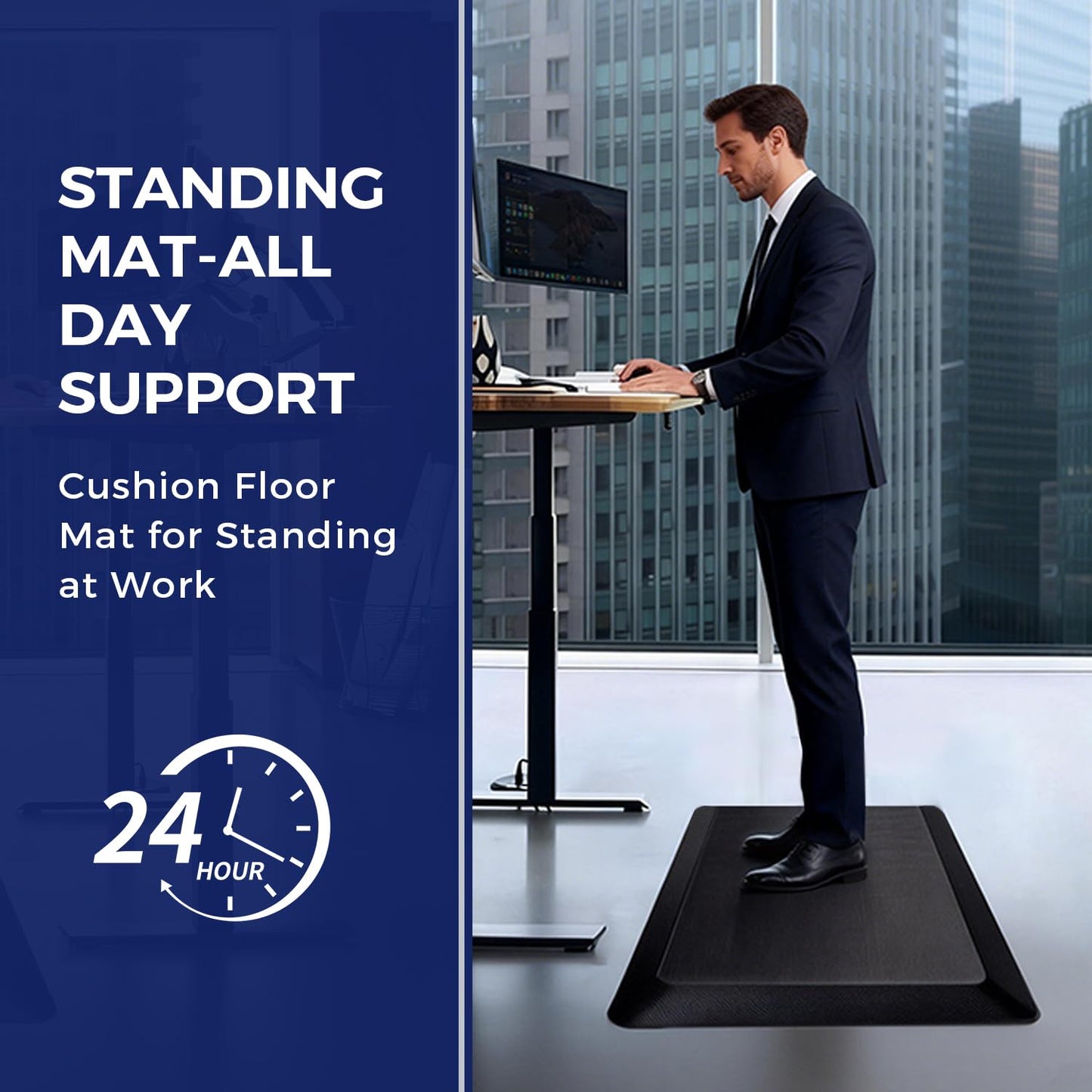 20 x 32 Inch Anti Fatigue Comfort Mat, 1 Inch Extra Thick Waterproof Mat, Non-Slip Standing Desk Mat for Offices, Home, Garages (Black, 32" L x 20" W x 1" Th)