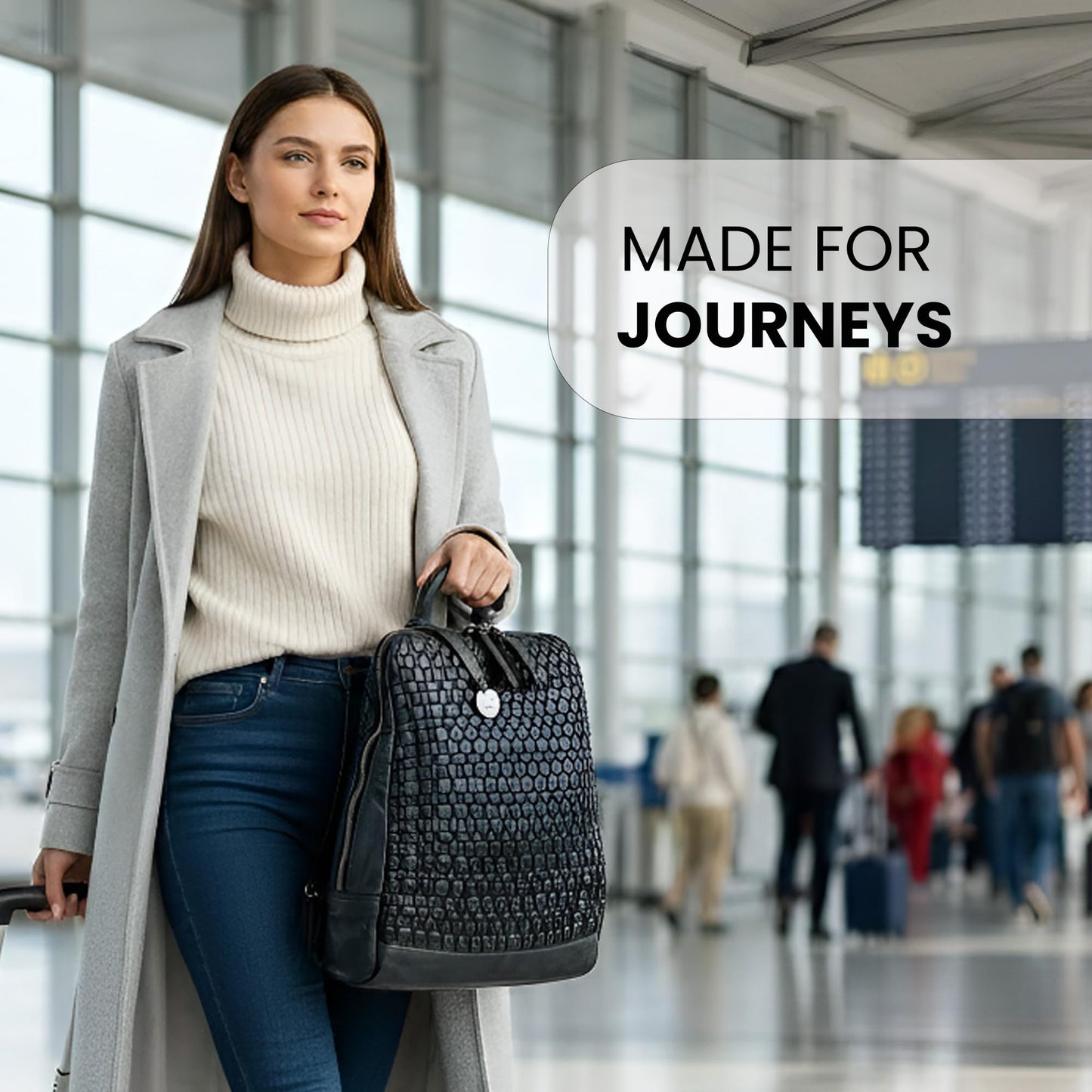 VILENCA HOLLAND 12.5 Inch Genuine Leather Backpack for Women and Men, Black Leather Backpack with Adjustable Shoulder Strap