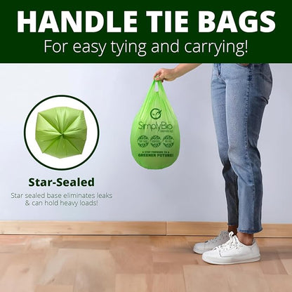 Simply Bio 1.6 Gallon Compostable Trash Bags Liners Handle, Heavy Duty Extra