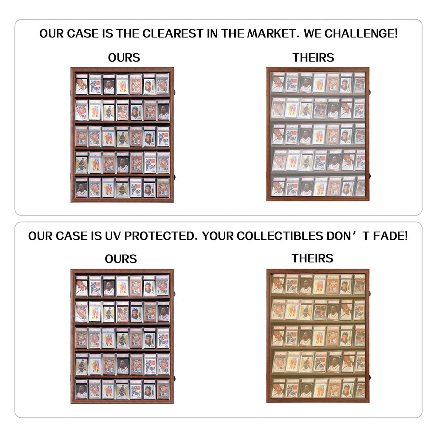 VERANI Baseball Display Case - 35 Graded Sports Card Frame - Holds Cards With UV Protection Clear View Lockable Wall Cabinet for Football Basketball Hockey Trading, Walnut