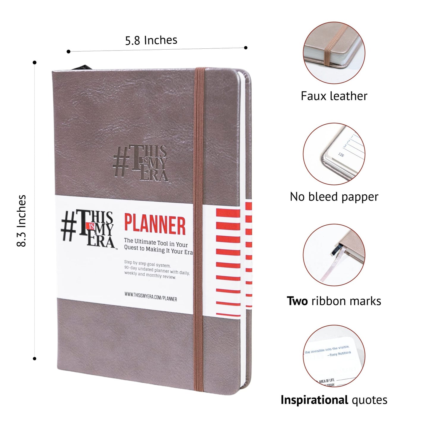 This Is My Era 90 Day Planner, Undated Weekly and Monthly Planner, Life Organizer | Goals Journal, Undated Agenda, Leather & Hard Cover Planner (1 Pack, Gold)