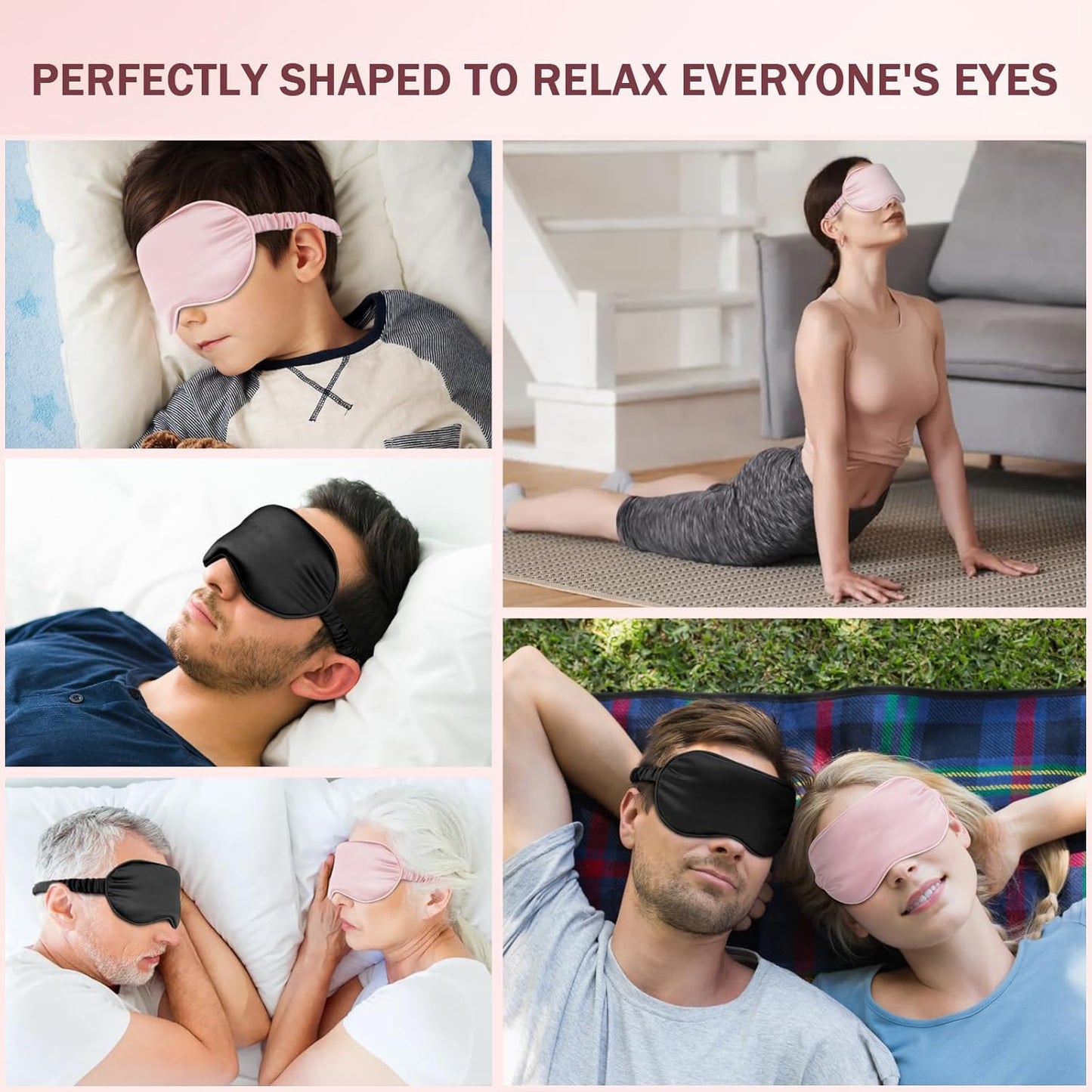 Sleep Mask 2 Pack, Soft Blackout Eye Mask for Women Men, Eye Sleep Shade Cover for Back and Side Sleeper, Sleeping Mask Night Blindfold for Night Sleep, Travel, Nap (Pink, Black)