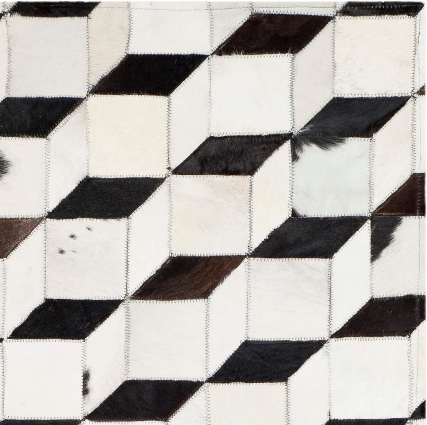 VELMONT STUDIO 3D Geometric Cowhide Area Rug – Handcrafted Black White Grey Patchwork Carpet – Modern Optical Illusion Cube Design for Living Room, Bedroom, Office – Natural Leather Feel