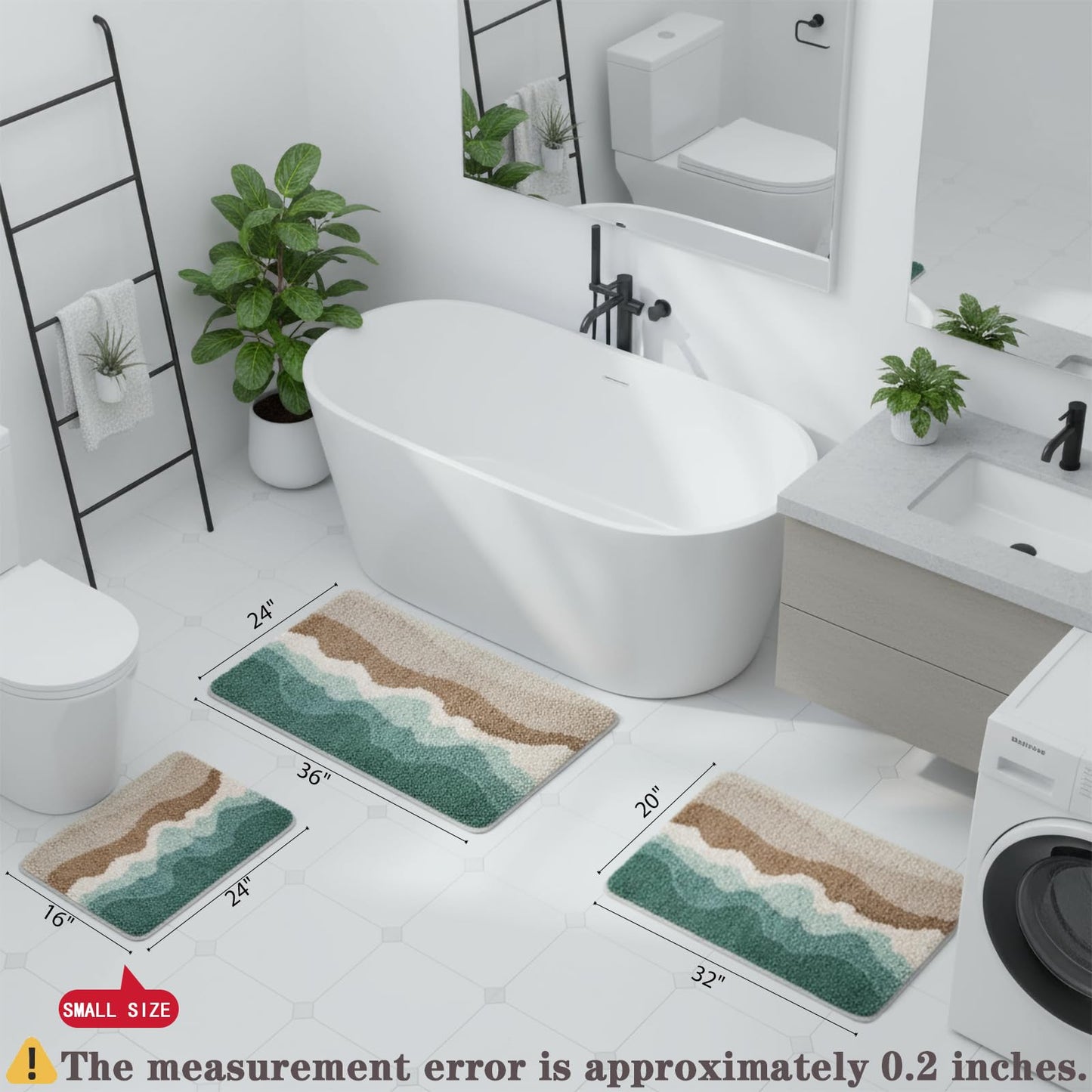 HRILO Microfiber Bathroom Rugs, Absorbent Soft Shaggy Carpet Floor Mats for Shower Tub Sink Toilet, Non-Slip Plush Carpet Floor Mats for Living Room Bedroom Kitchen ，Green，24 X 16 Inches