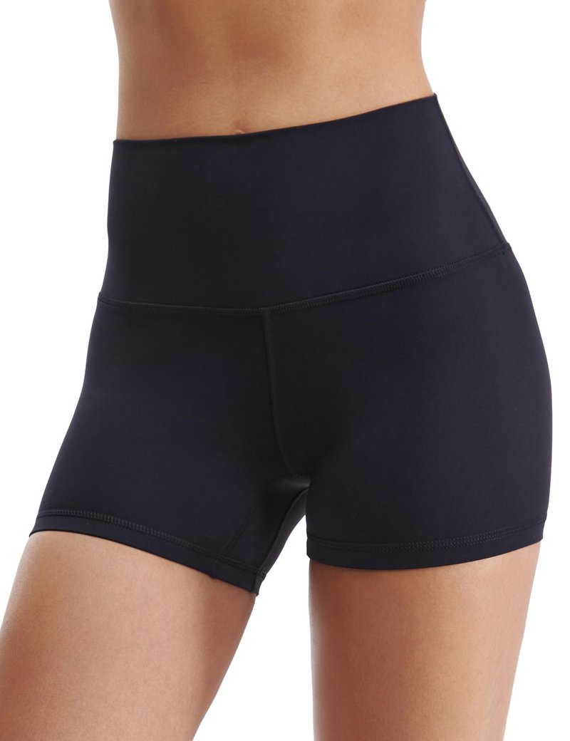 Awwena Wenabutter Women's 2"/4"/6"/8" Biker Shorts High Waist Yoga Gym Shorts Workout Running Volleyball Spandex Yoga Shorts Tummy Control 4'' Black Medium