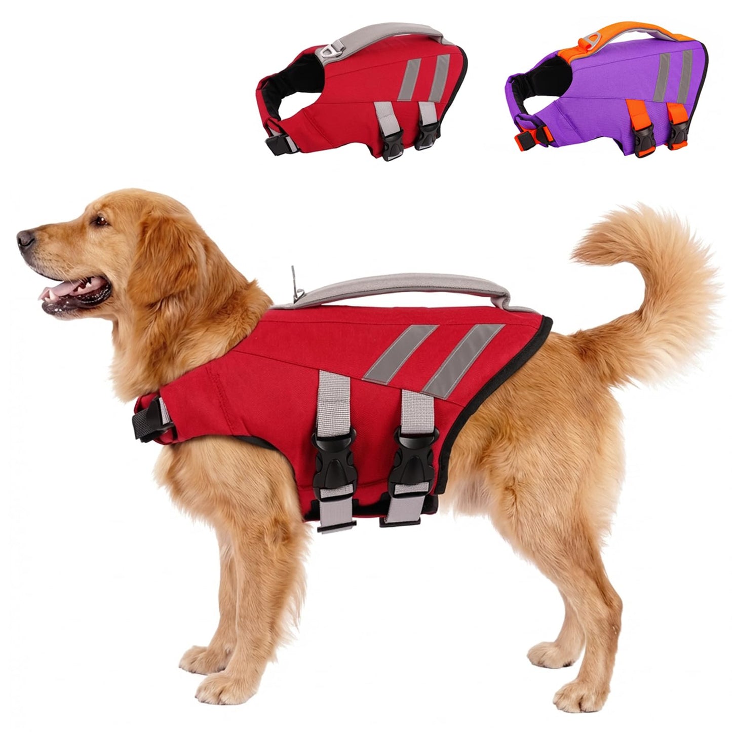 LeLePet Dog Life Jacket, High Flotation Dog Life Vest for Swimming, Boating, Ripstop Reflective Pet Swim Vest for Small Medium Large Dogs Pool Floats Adjustable Swimming Vest for Dogs Water Safety