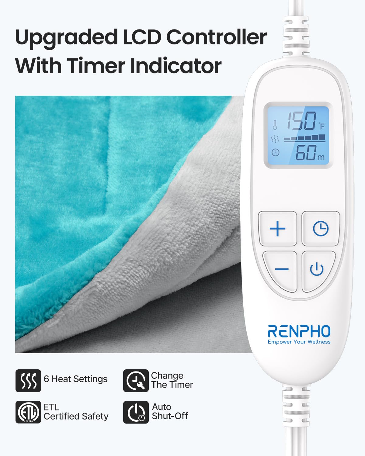 RENPHO Electric Heating Pad for Back Pain Relief, Birthday Christmas Gifts for Women Men Mom Dad Elderly, FSA Eligible Items Only List, Large Heat Pad for Neck Shoulders, 24"x33", ETL Certified, Gray