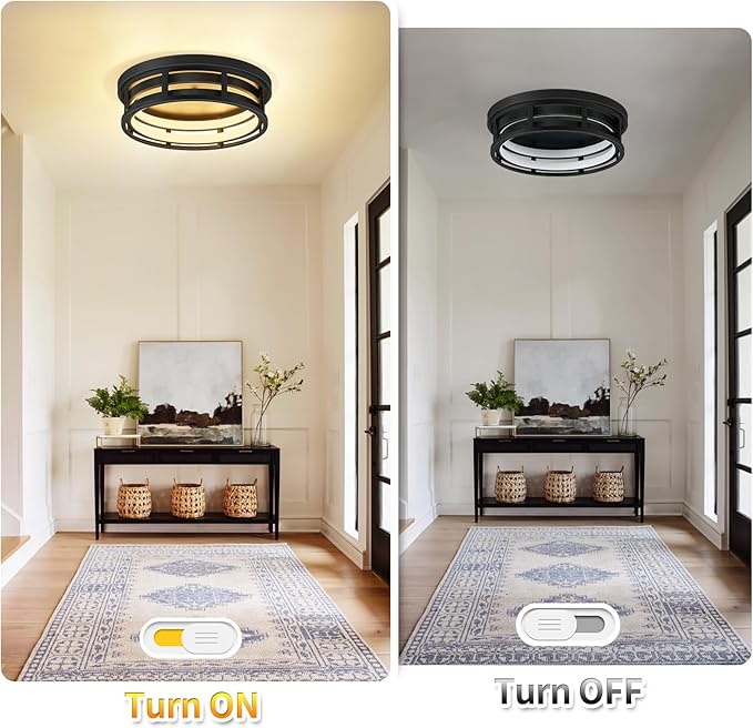 LED 13 inch Flush Mount Ceiling Light Fixture,Black Hallway Light Fixtures Ceiling,Light Fixtures Ceiling Mount for Farmhouse,Kitchen,Hall (1 Pack