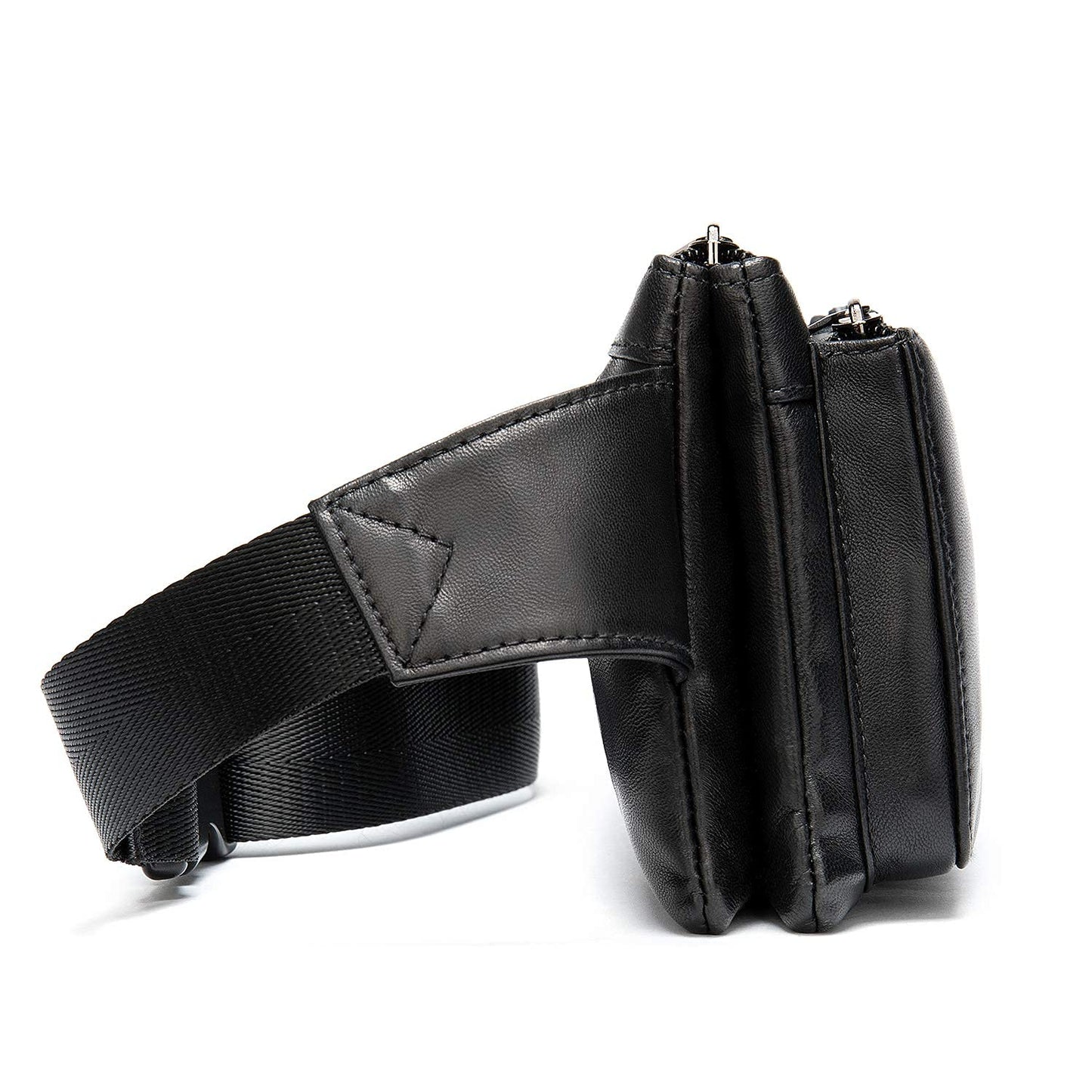 Niucunzh Small Leather Mens Fanny Packs for Women Lightweight Lambskin Leather Waist Bag Sport Men Crossbody Belt Purse Hip bags Hands-Free Bumbag Black