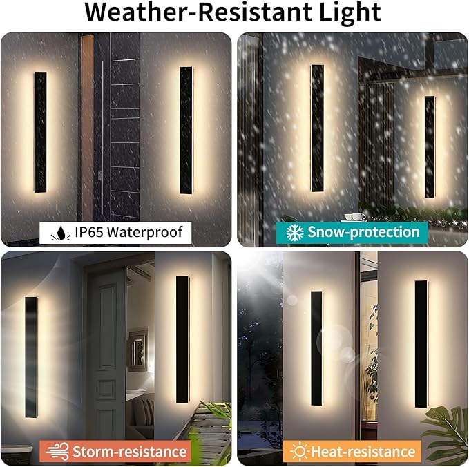 Mikeru 39.3" 2Pack Outdoor Wall Sconce 3000K Warm White - IP65 Waterproof Black Exterior Light, Hardwired Wall Mounted Fixture for Porch, Patio & Entryway | Non-Dimmable Weatherproof Design