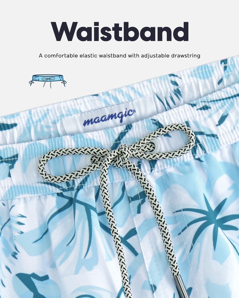 maamgic Mens Swim Trunks Quick Dry Swim Shorts with Mesh Lining Funny Swimwear Bathing Suits 7inch Veined Leaves Blue Small