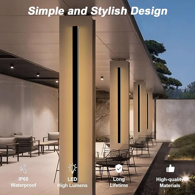 Outdoor Wall Lights, 2 Pack 79 Inch Black LED Exterior Light Fixtures Wall Mount, Modern Outdoor Lights Exterior Sconce 3000K Long Strip Wall Lamp Outside Lighting for Garage, House