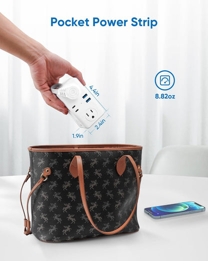 Flat Plug Power Strip, 3Ft Wrapped Travel Extension Cord, 6 Outlets 4 USB Ports(2 USB C), Cruise Ship Travel Dorm Room Essentials