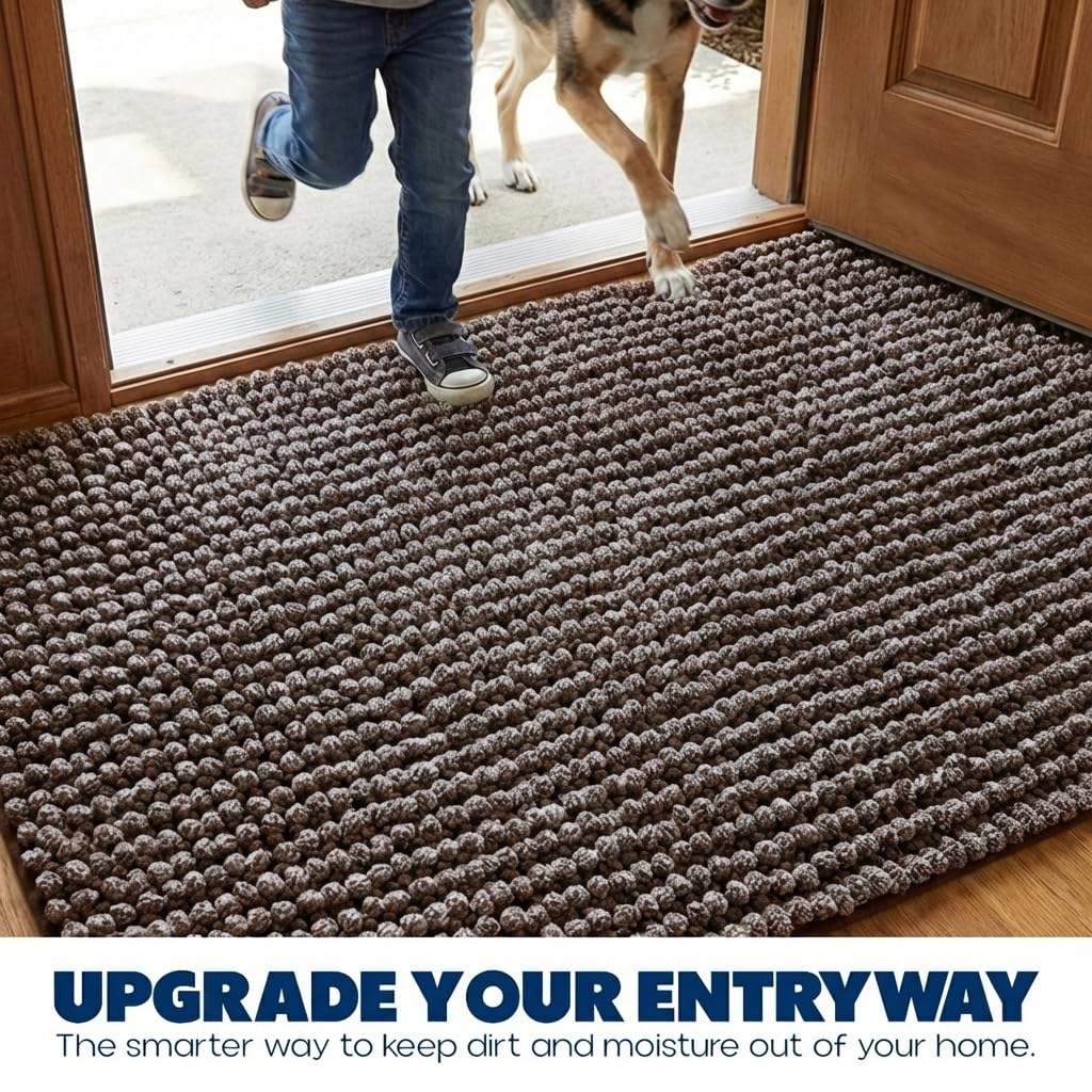 Muddy Mat® TrapMax Indoor Dog Door Mat & Bathroom Rugs – Non Slip Chenille Entryway Rug for Muddy Paws, Super Absorbent Washable Front Door Mat, Quick Dry Bath Mat - Brown 19" x 30"