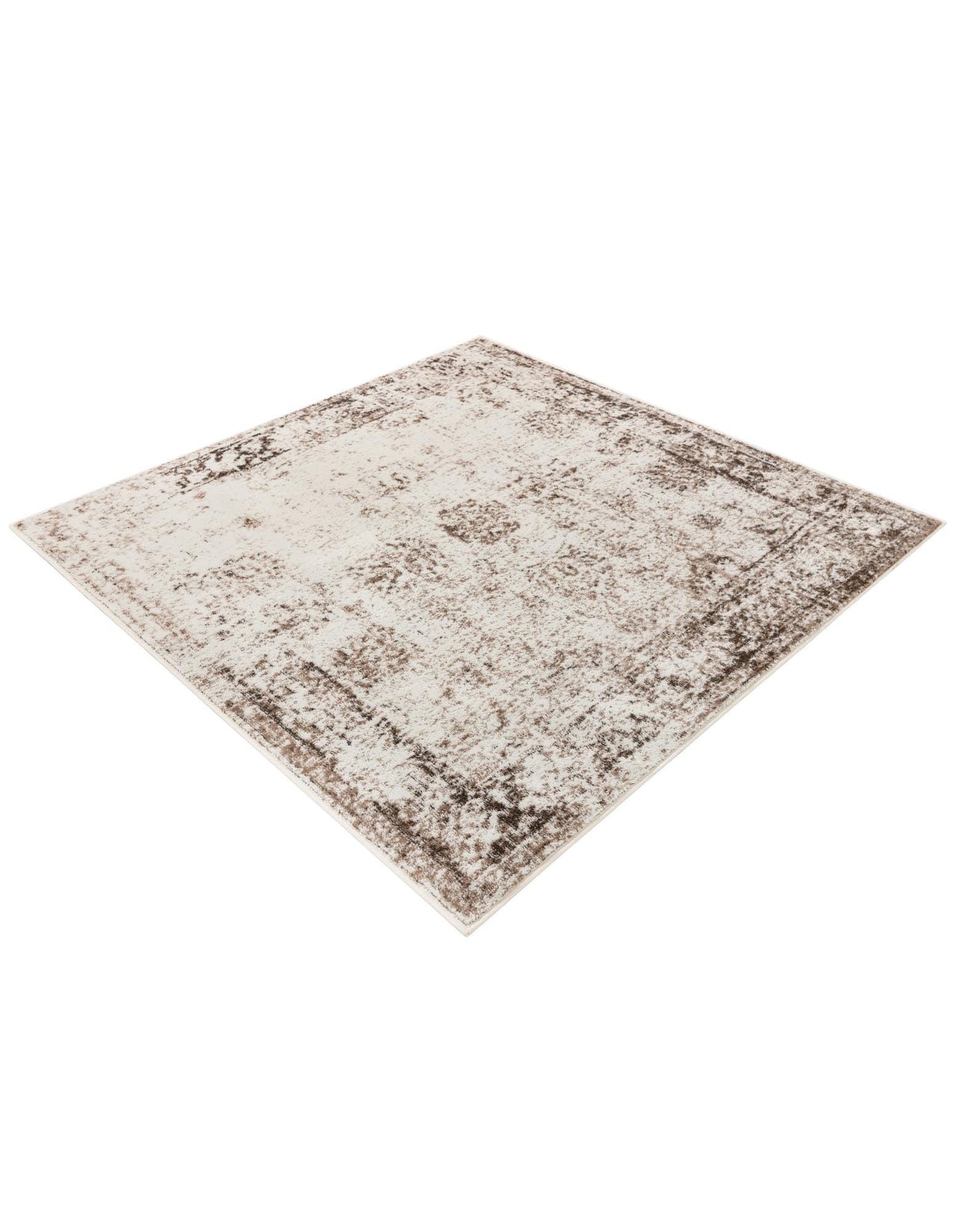 Rugs.com - Monte Carlo Rug – 5 Ft Square Beige Easy-Clean Rug – Distressed Medallion for Living Rooms, Bedrooms, and Entryways