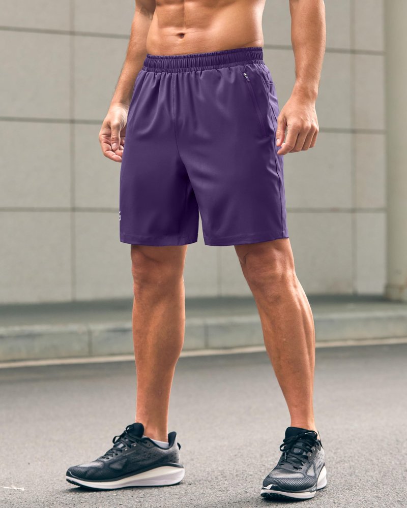 Men's Athletic Running Shorts with Zipper Pockets Quick Dry 7"/ 5"/ 9" Workout Gym Shorts for Basketball Hiking(Purple,7L)