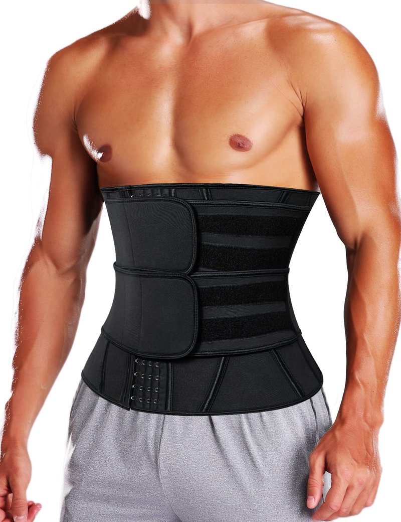 KIWI RATA Neoprene Workout Waist Trainer for Men Sweat Belt with Double Belly Straps, X-shape Steel Bones
