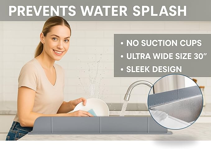 30 inch Premium Kitchen Sink Silicone Water Splash Guard SIZE UPGRADE 30" and