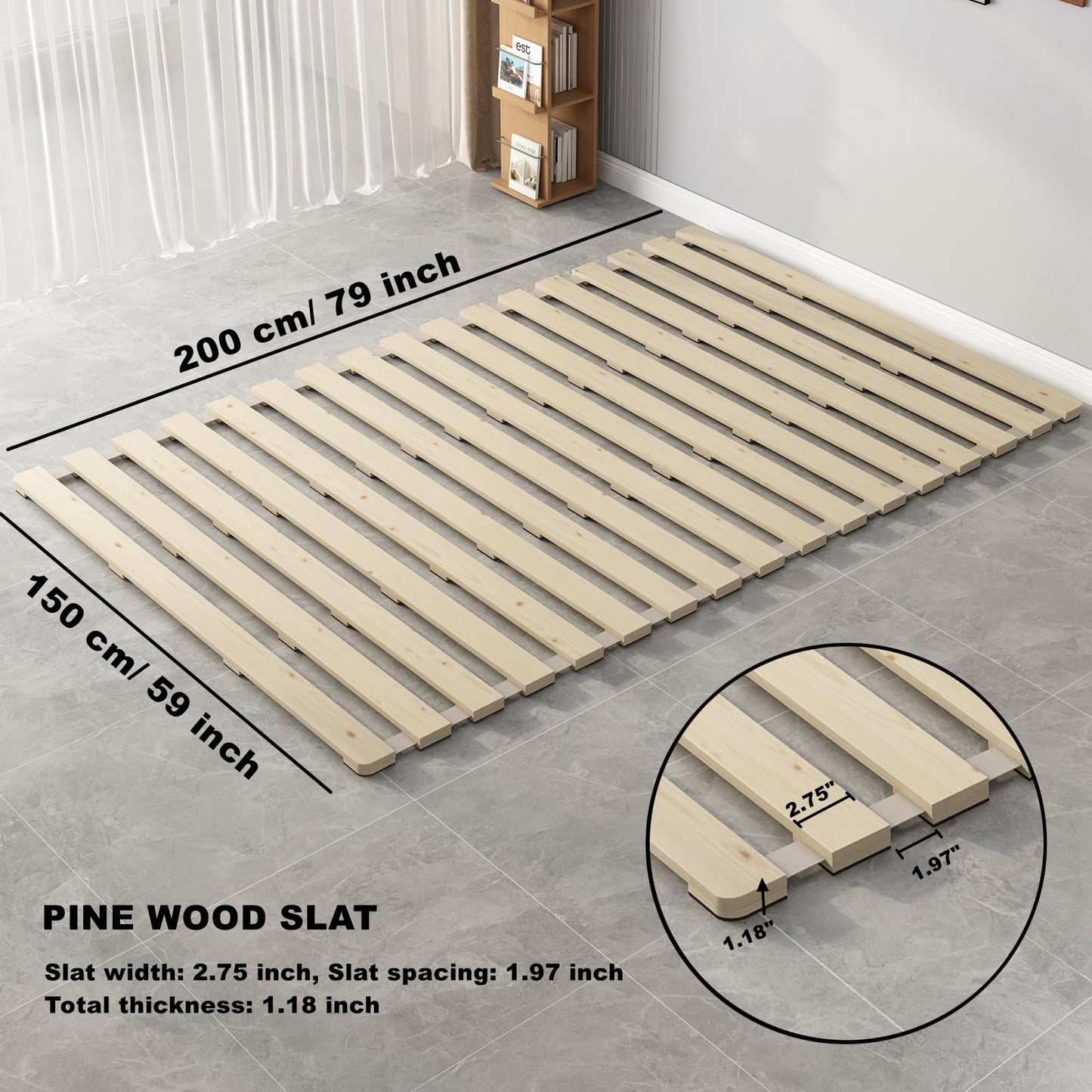 LOBOTOU Floor Bed Frame Japanese Futon Tatami Mat Breathable and Moisture-Proof, The Support Board Under The Mattress (Queen)