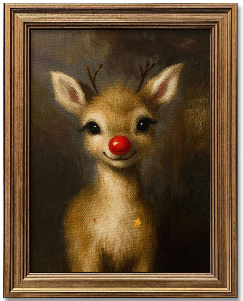 Hamduker Clown Reindeer Wall Art Decor, Christmas Xmas Art Reindeer Posters, Cute Clown Reindeer Pictures for Office Living room Bedroom (Size: 9.5''x12''x1pcs)