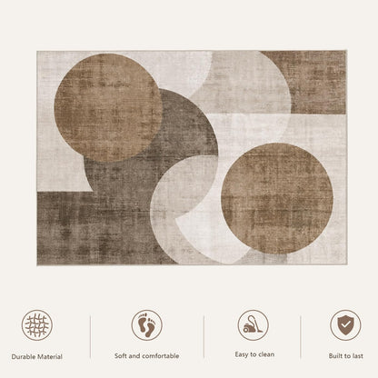 Washable Area Rugs 5'x7' Non-Slip Modern Abstract Soft for Living Room Entryway Bedroom Nursery, Print Pattern, Brown