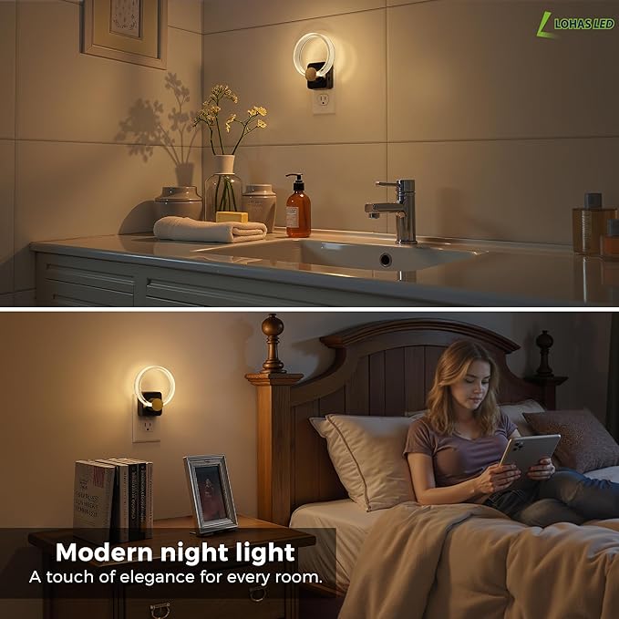 L LOHAS LED Night Lights Plug into Wall, Plug in Night Light with Light Sensor, 3000K Soft White, 0-100LM Brightness Adjustable, Acrylic Nightlight for Bathroom Bedroom Hallway