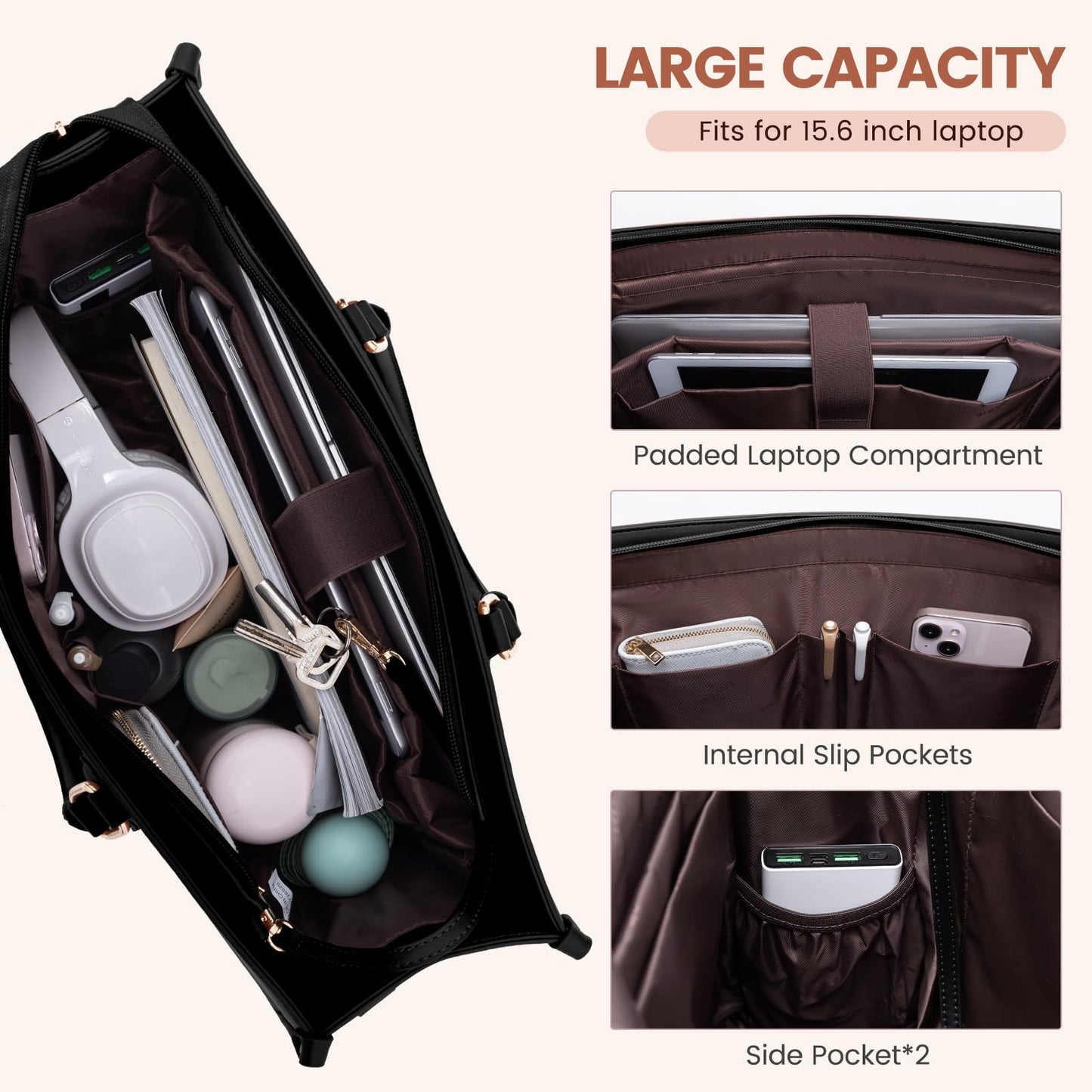 LOVEVOOK Laptop Bag for Women 17 lnch,Waterproof Laptops Tote Bags for Womens,Professional Work Bags for Women with Cup Holder,Large Laptop Purse Computer Briefcase Office Teacher Clutch Bag,2 PCS