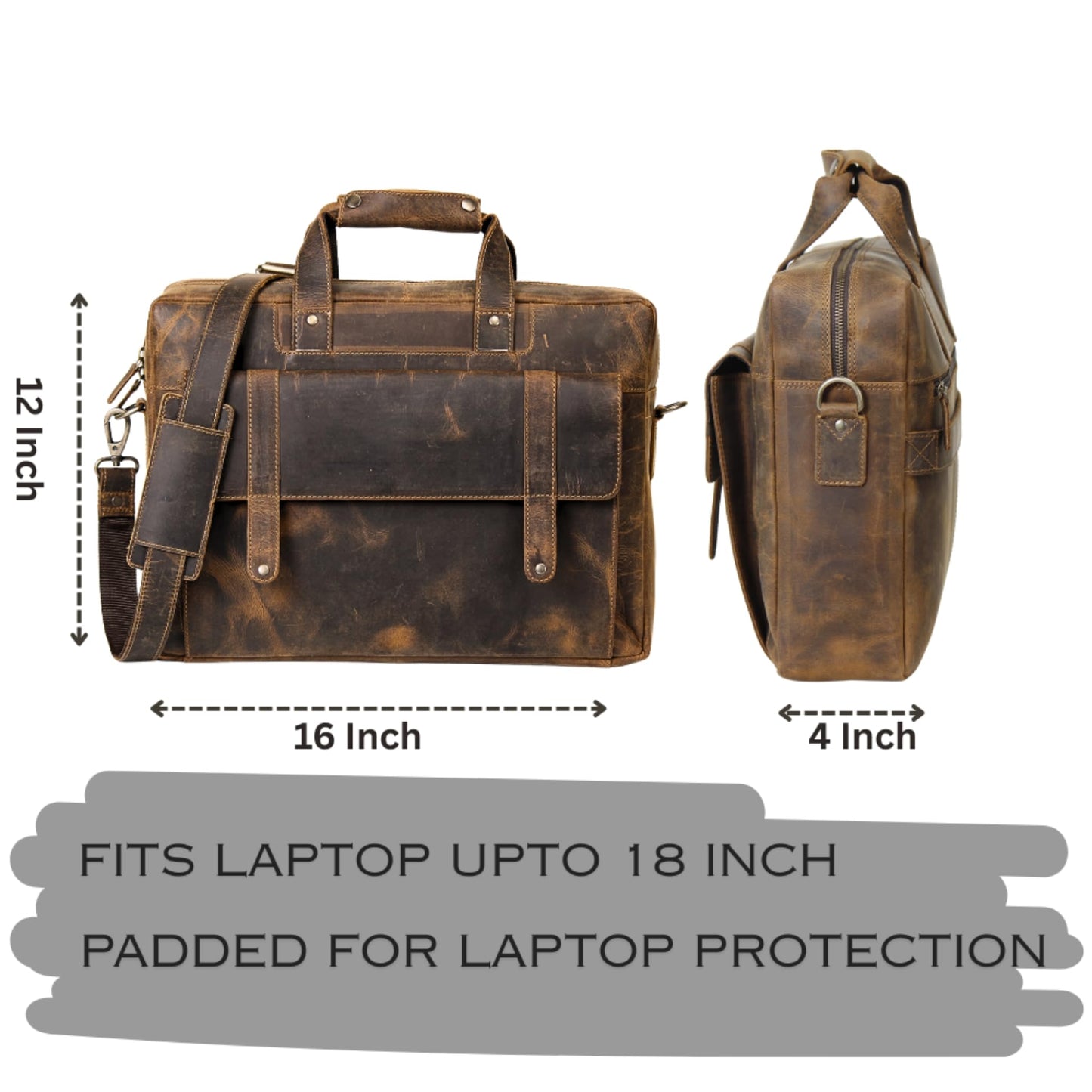 HULSH Genuine Leather briefcases for men 17 inches computer bag for mens | Laptop bag, Work bag, Business and Office Bag (Brown)