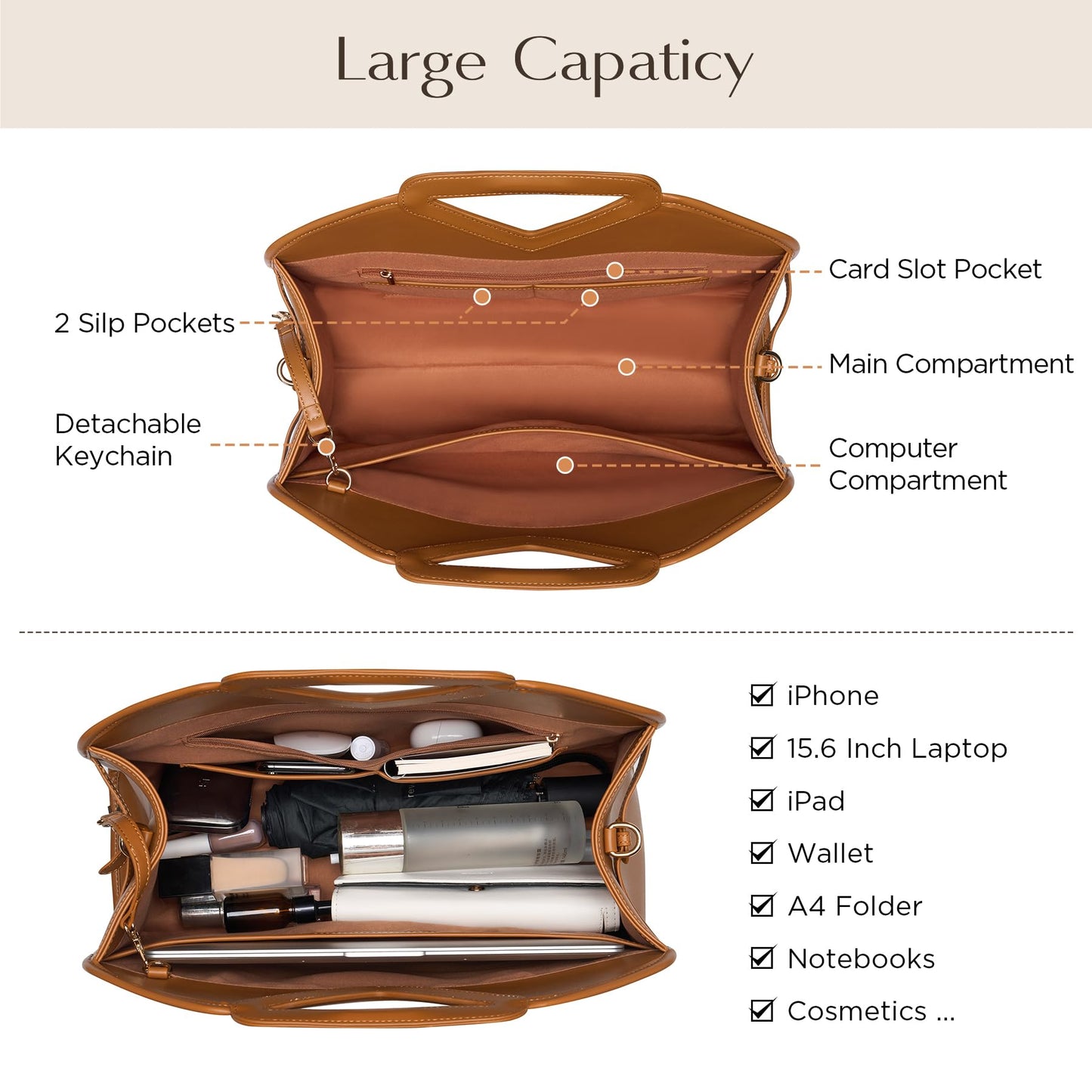 CHUNLI 16 Inch Laptop Bag for Women, Waterproof Tote Computer Bag for Work Business, PU Leather Briefcase Purses Handbag