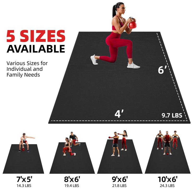 GymCope Extra Large Exercise Mat, 10'x6'/9'x6'/8'x6'/7'x5'/6'x4'(8mm) Thick Workout Mat for Home Gym & Garage Flooring, Shoe-Friendly, High-Density, MMA, HIIT, Weight Lifting, Cardio&Strength