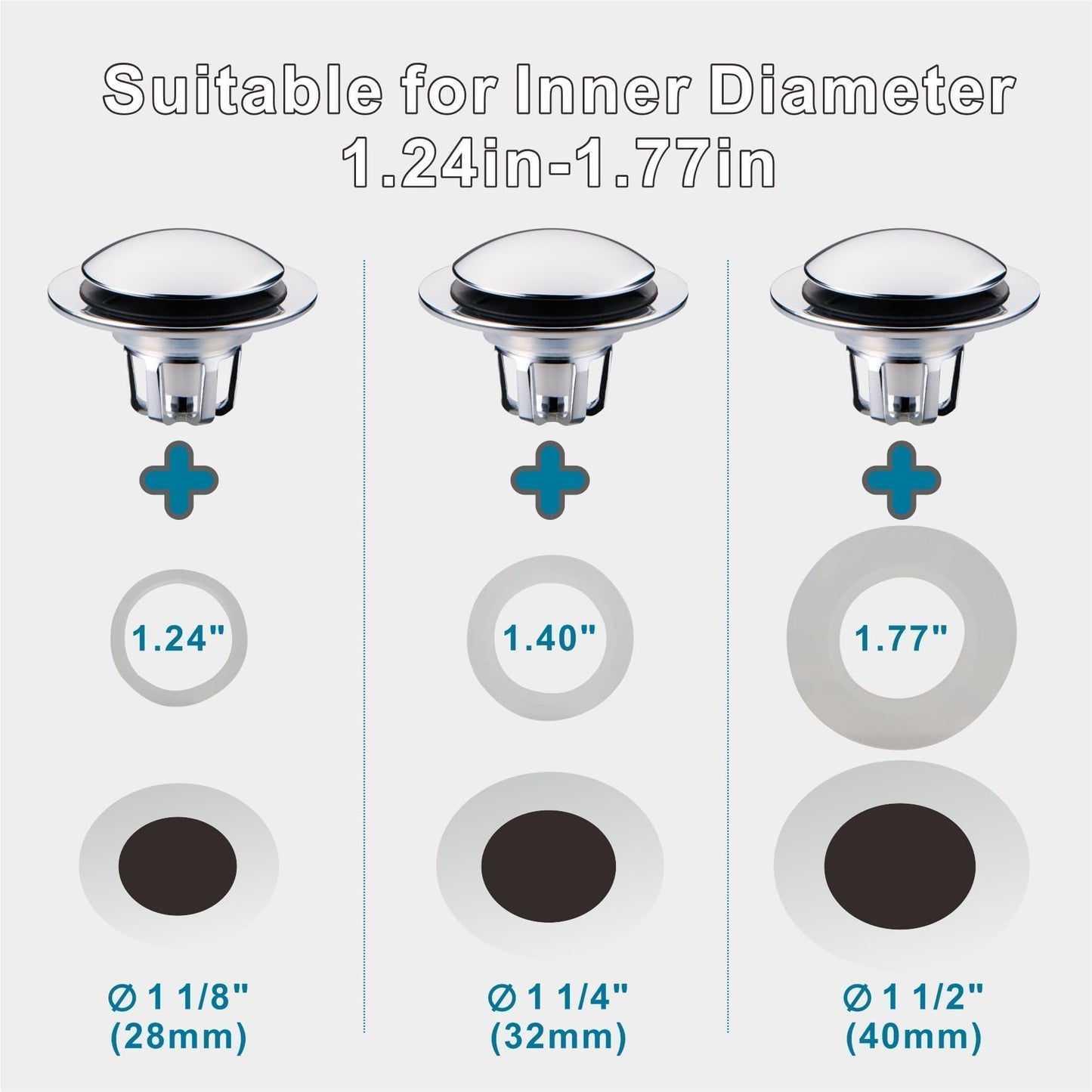 Chrome Bathroom Sink Drain Stopper,Welsan Universal Pop-Up Drain Stopper Plug Strainer with Hair Catcher for 1 1/8"-1 1/2" Drain Hole,Anti-Clogging Design Chrome Plated