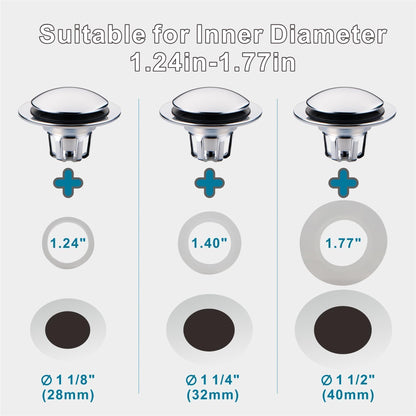 Chrome Bathroom Sink Drain Stopper,Welsan Universal Pop-Up Drain Stopper Plug Strainer with Hair Catcher for 1 1/8"-1 1/2" Drain Hole,Anti-Clogging Design Chrome Plated