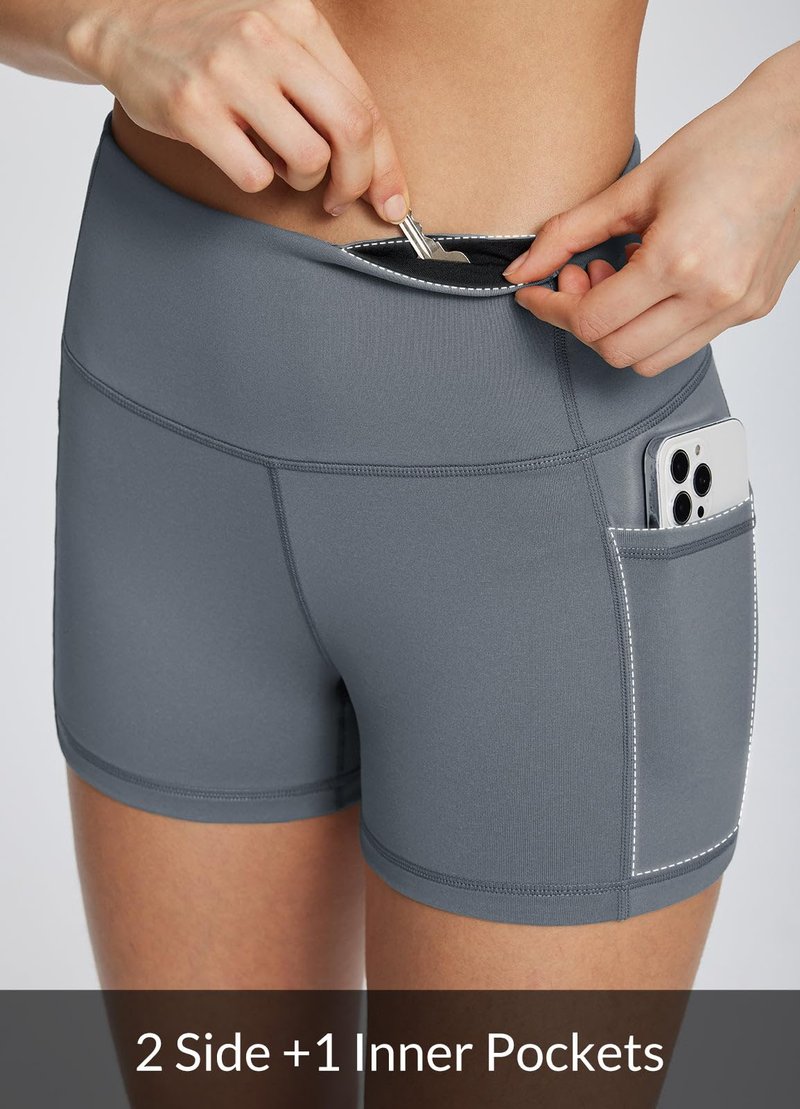 baleaf Gym Workout Shorts Women 3" Biker Yoga Spandex Running Volleyball Tummy Control Compression Short with Pockets Grey XXL
