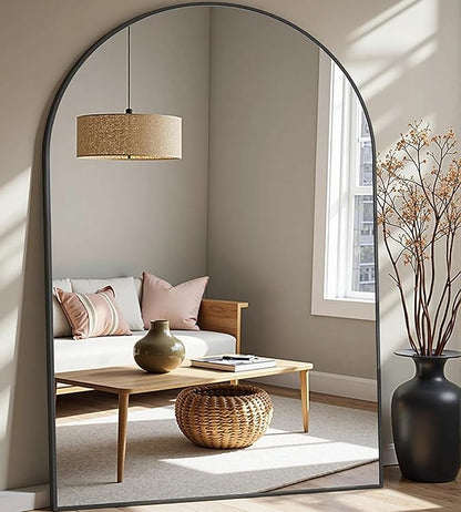 Full Length Mirror, Oversized 81"x41" Arched-Top Floor Mirror, Free Standing Mirrors, Modern Full Body Mirrors with Aluminum Alloy Frame for Bedroom,Living Room, Black