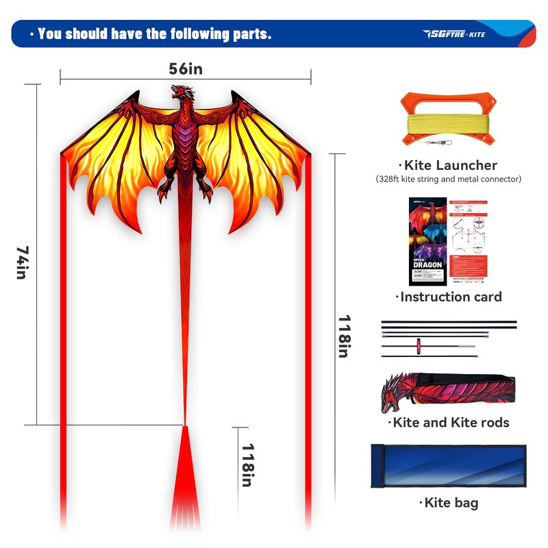 SGftre Complete Kite with Handle, Line & Accessories,Easy to Fly for Kids & Adults, Perfect for Beach, Park, Family Outdoor Activities (Speed Dragon Yellow, 1)