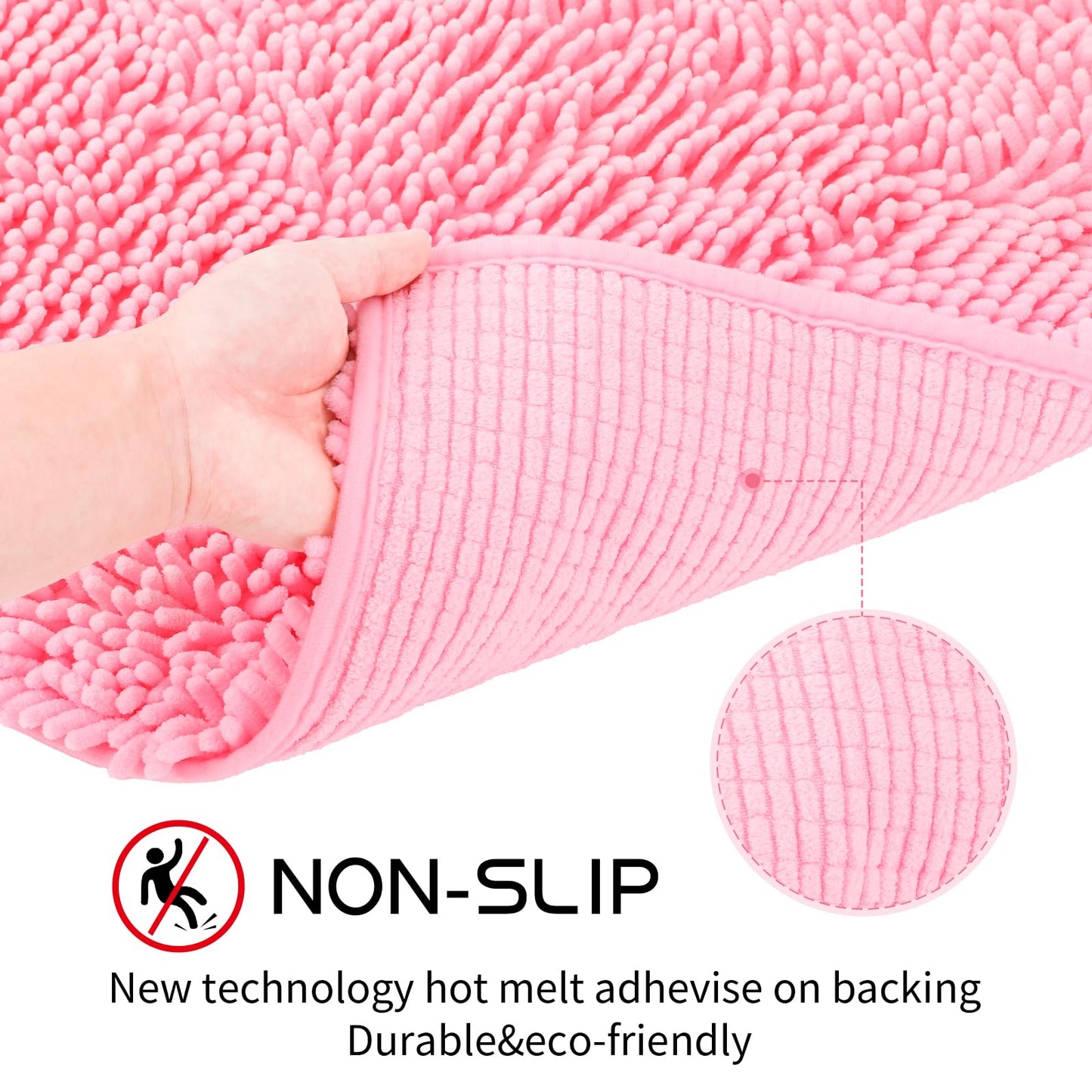 Xmecyino Bathroom Rugs Sets 2 Piece Washable, Luxury ，Chenille Bath Mat Set, Soft Plush Anti-Slip Rectangular Bath， Rug Super Absorbent. (Pink, 32"x20"+24"x16")