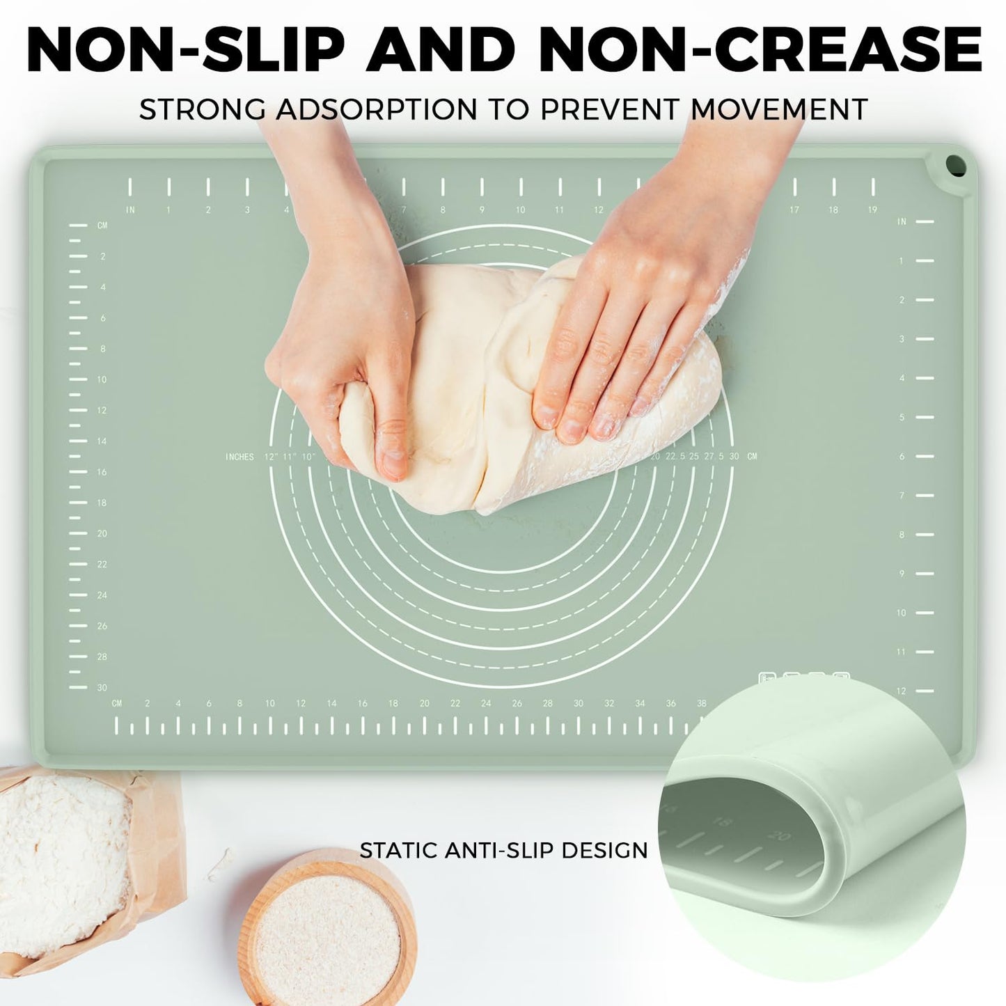 Silicone Baking Mat 28" x 20", Extra Thick Dough Rolling Mat with Measurements and Edge Heightening, Non-stick Food Grade Silicone Pastry Mat for for Pastry, Bread, Cookies, Pizza, Fondant, Pasta