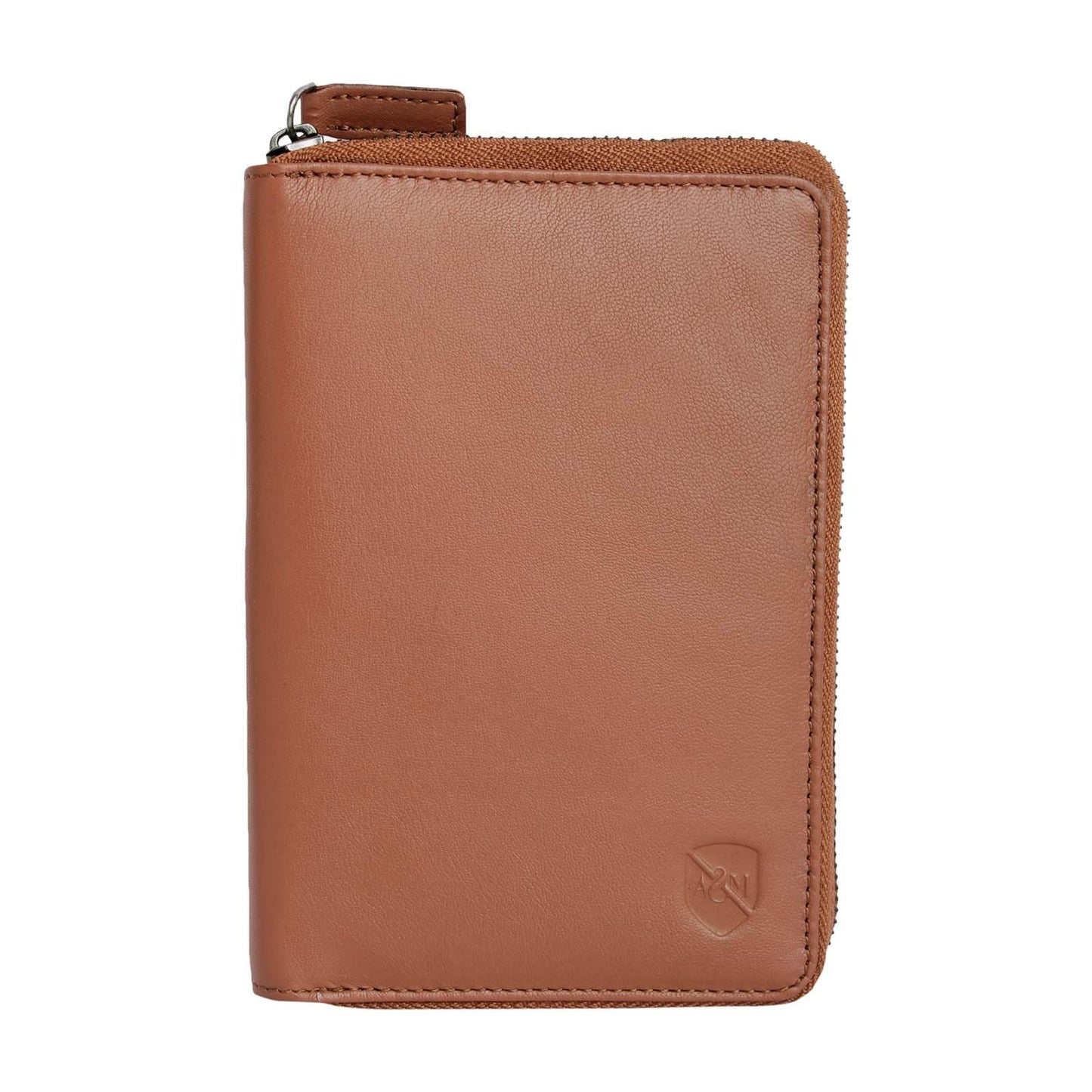 ALLEN & MATE 100% Leather Passport Holder for Travel RFID Blocking Passport Wallet for Men & Women - Zippered Compact Travel Document Organizer Fits Cash, Cards, SIM, ID and Tickets