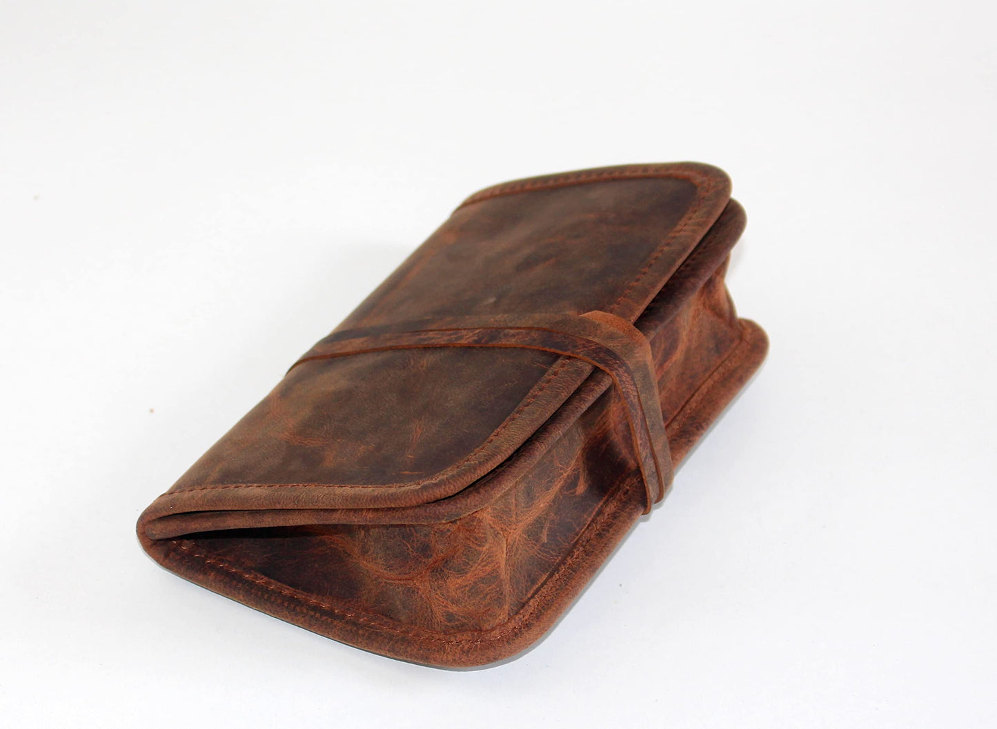 JYOS Leather Carry Case Wrap – Handmade Stationery, Make-Up, or Medicine Pouch with Strap Closure – Compact Fair Trade Accessory (7 x 4 x 1.5 in)