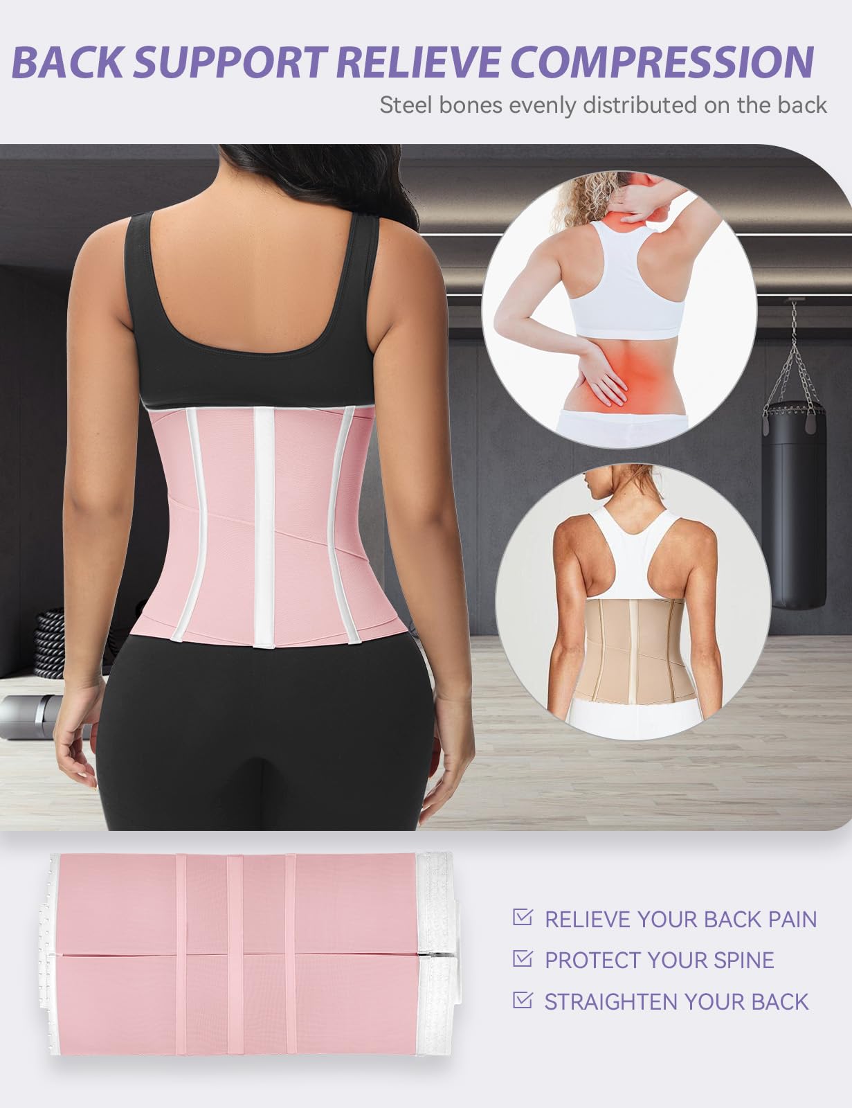 SHAPSHE Waist Trainer for Women Workout Waist Cincher Trimmer Belly Belt Segmented Tummy Control Body Shaper Triple Wrap Pink S