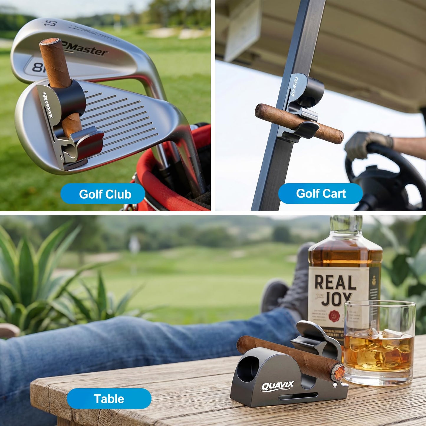 Quavix Magnetic Golf Cart Holder Clip with Adjustable Strap, Secure Golf Accessory for Cart, Aluminum Design Fits 30-70 Ring Gauge, Stable Holder for Golf Course Use (Gray)