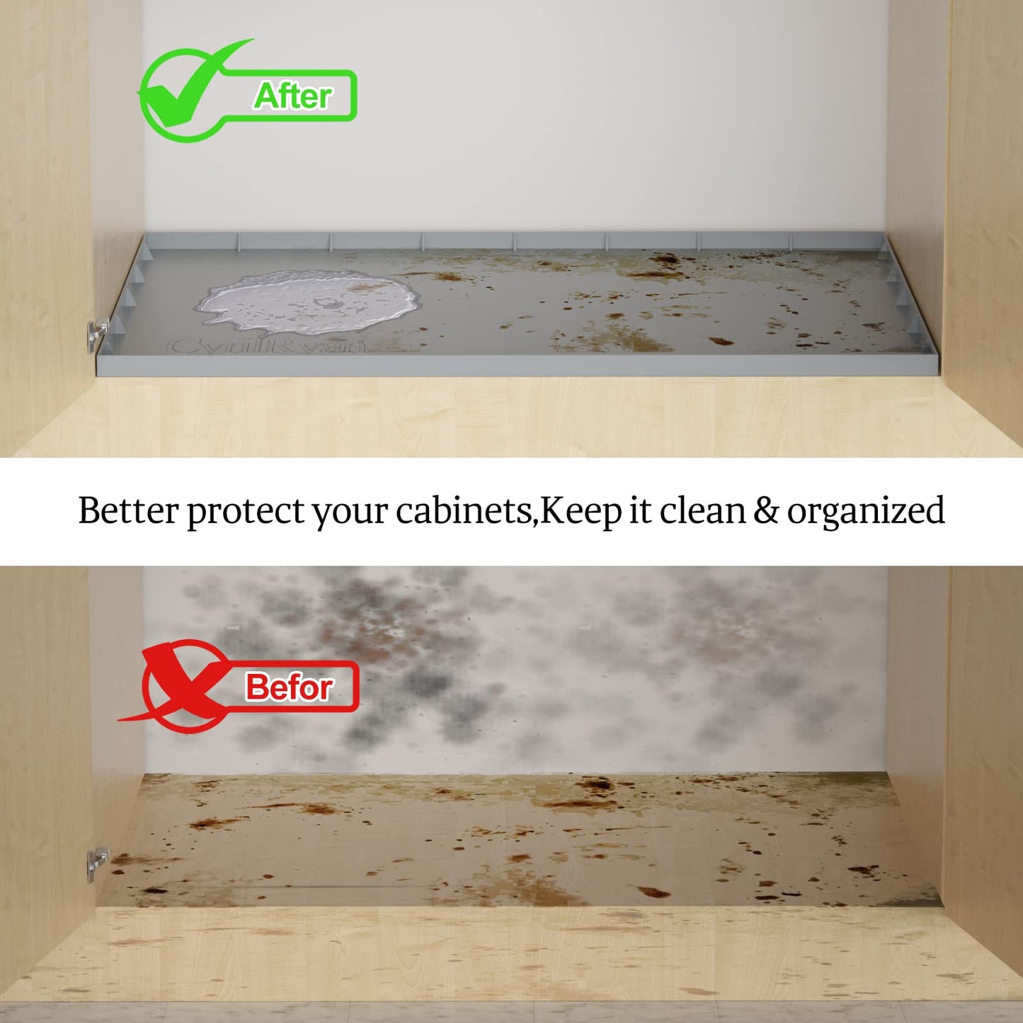Under Sink Mat Waterproof for 36" Cabinet, Kitchen Rubber Mat, Holds Over 3.3 Gallons Liquid, Carbon Cabinets Leak Protector, Bathroom Sink Line Drip Tray, Gray 35x22.5 inch