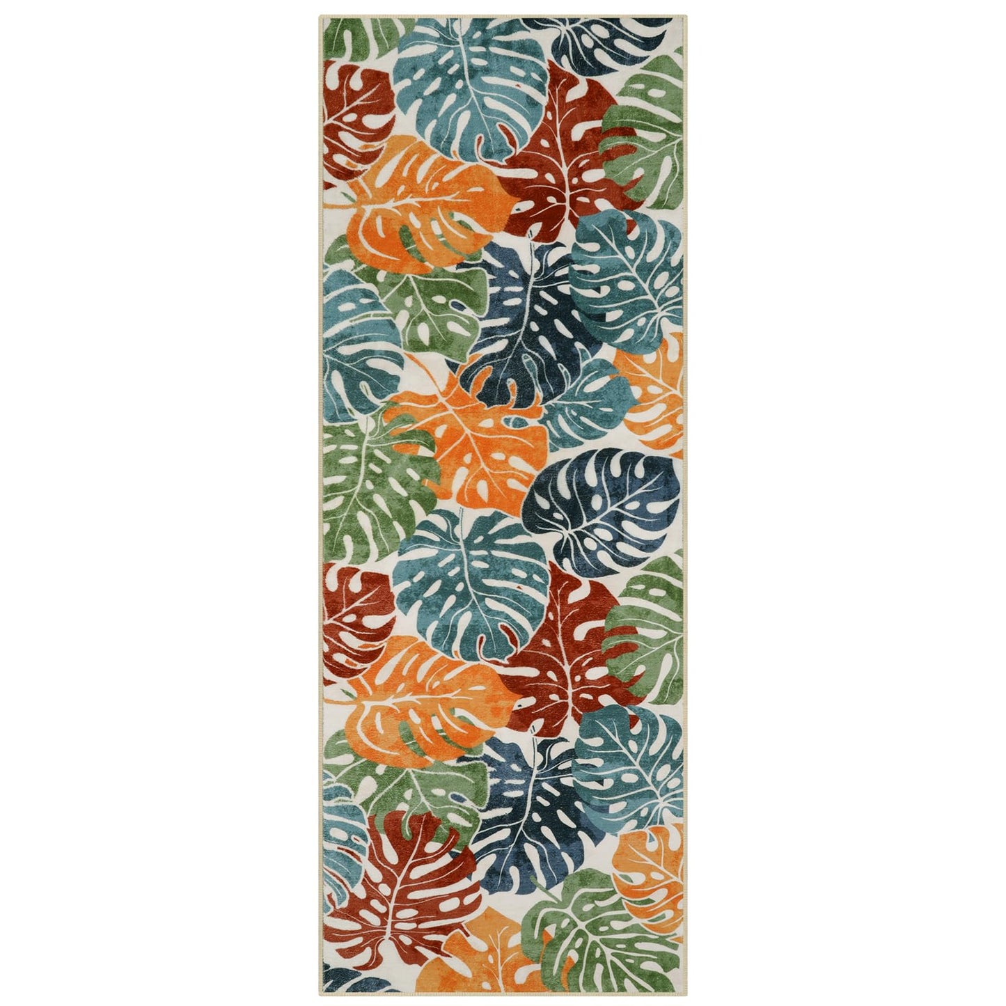 Wonnitar Tropical Washable Runner Rug 2x6, Non-Slip Colorful Leaf Runner Rugs for Kitchen, Low Pile Coastal Soft Bathroom Carpet Floor Throw Mat for Laundry Room Entrance Hallway