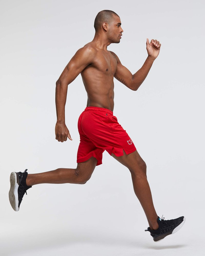 G Gradual Men's 2 Pack 7" Workout Running Shorts Quick Dry Lightweight Gym Shorts with Zip Pockets (2 Pack: Navy Blue/Red X-Large)