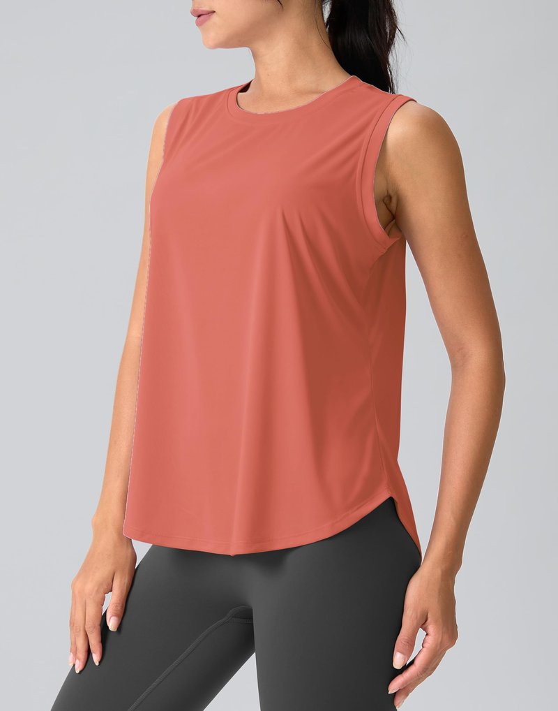 SANTINY Women's Sleeveless Workout Tops Breathable Lightweight Active Tennis Yoga Shirts Athletic Running Tank Tops for Women (Coral_M)