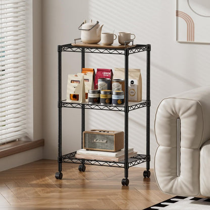 SINGAYE 3 Small Shelves Storage Shelf Wire Shelving Unit Metal Shelf Adjustable Organizers Storage Shelving with Wheels for Bathroom Laundry Room Kitchen Pantry11.6”D x 17.6”W x 30”H Black