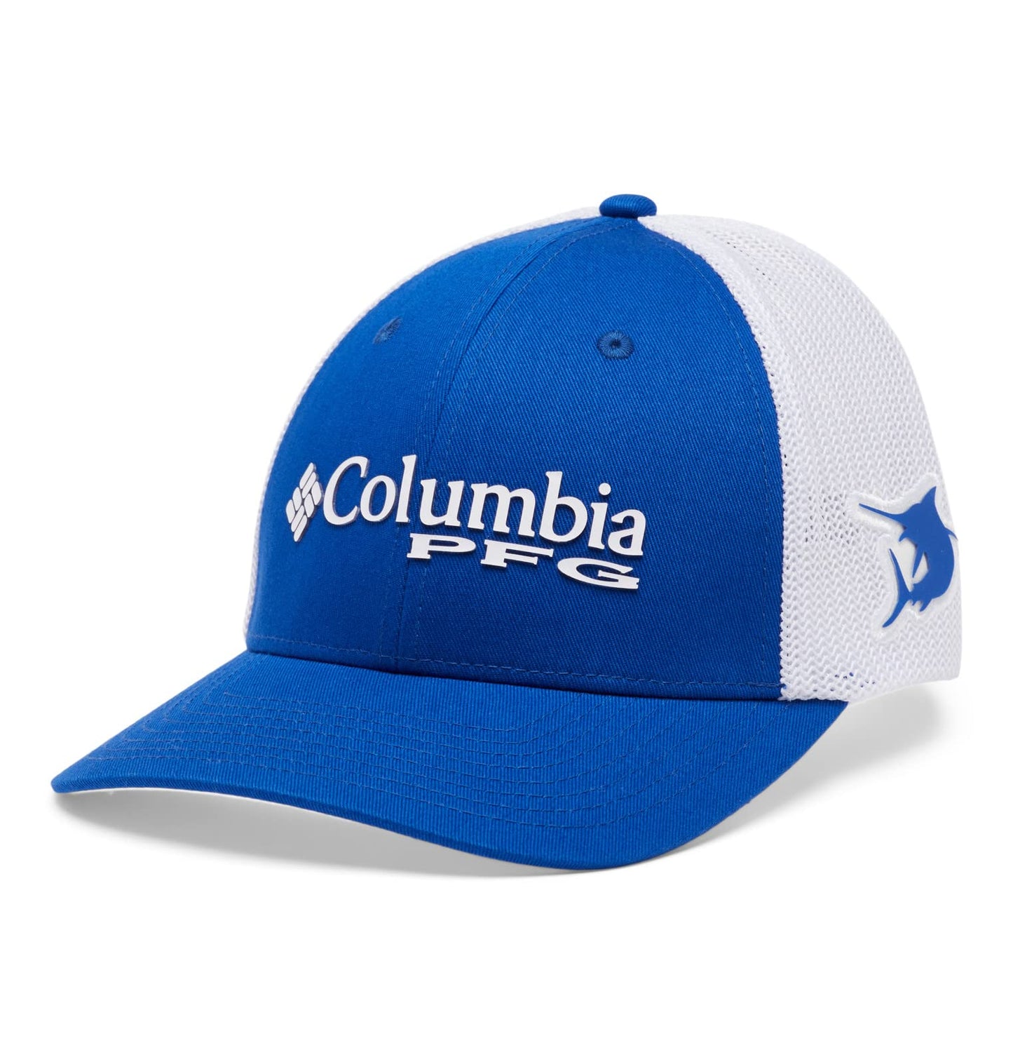 Columbia Unisex PFG Logo Mesh Snap Back - Mid, Blue Macaw/White/Marlin, One Size