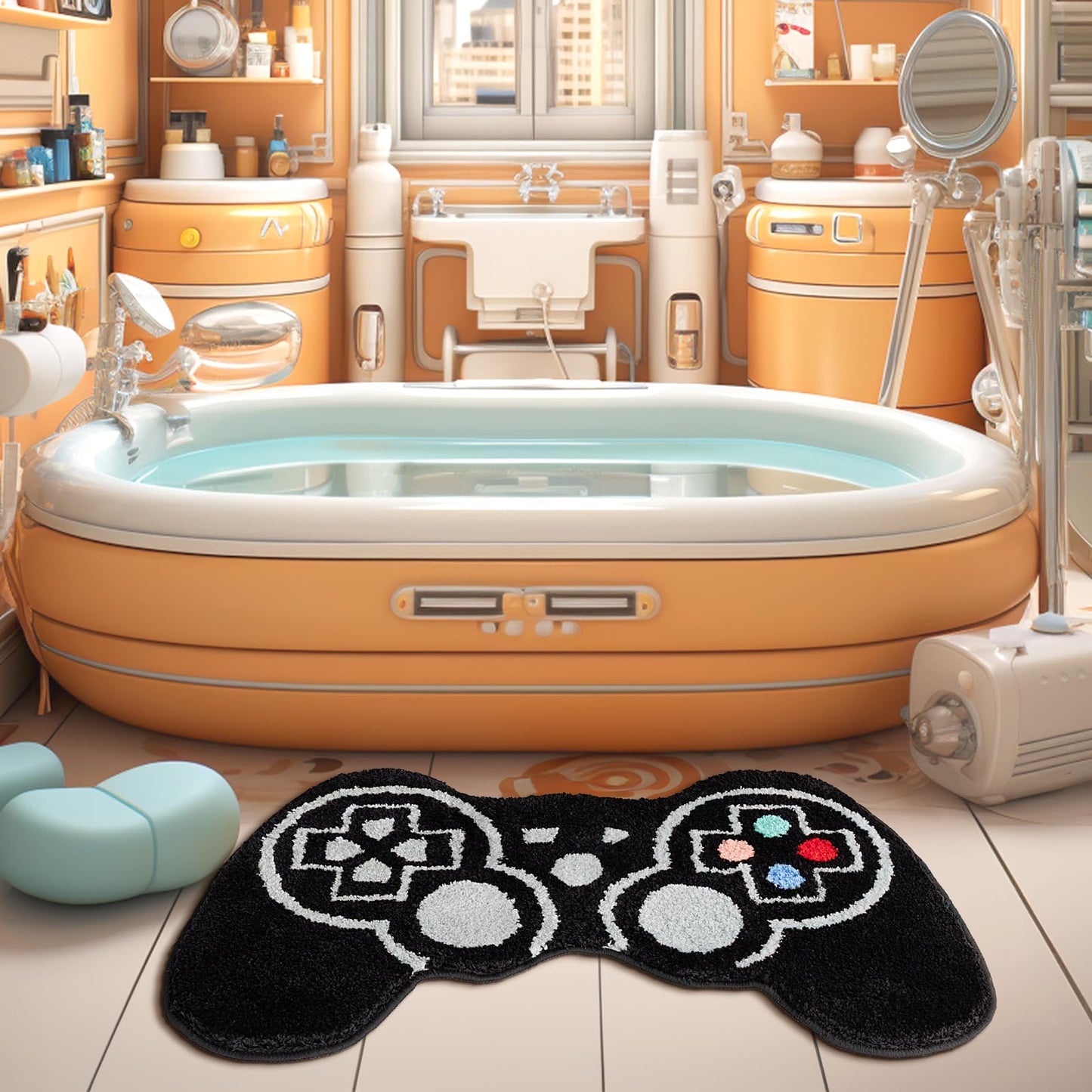 TANVILL Funny Bath Mat, Cute Black Gamepad Bathroom Rug