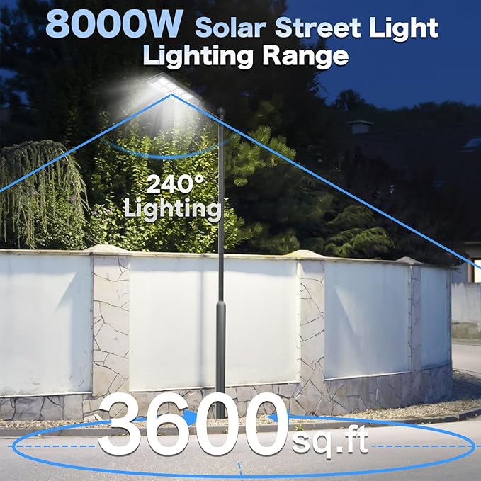 8000W Solar Street Lights Outdoor Waterproof, Dusk to Dawn Solar Lights Outdoor with Motion Sensor and Remote Control for Yard, Parking Lot, Garage, Street, 2 Pack