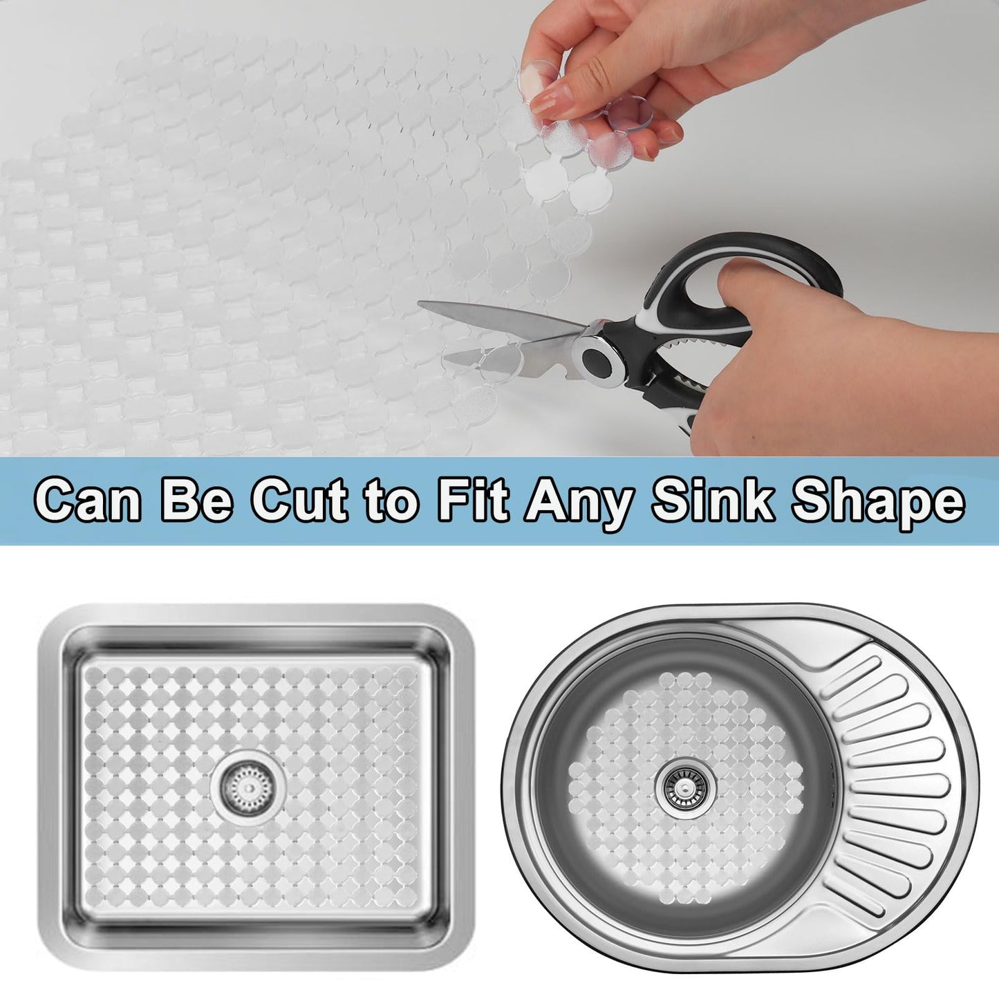 Kitchen Sink Mat for Stainless Steel/Ceramic Sinks,2 Pack Sink Protectors for Kitchen Sink with Scissors, Fast Draining,Easy to Clean,DIY Cut,15.7 X 11.8 Inch(Transparent)